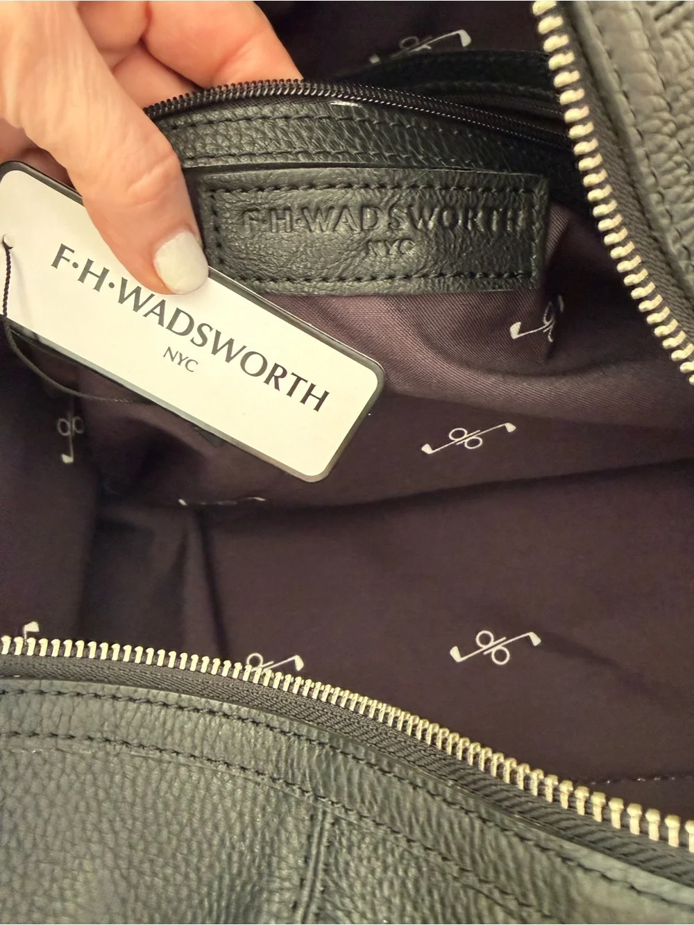 FH Wadsworth Black Pebbled Leather Weekender Duffle Bag Golf Travel Carry On